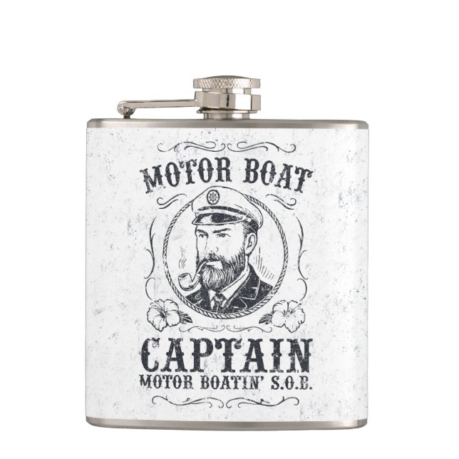Motor Boat Captain Funny Pontoon Boating Hip Flask (Front)