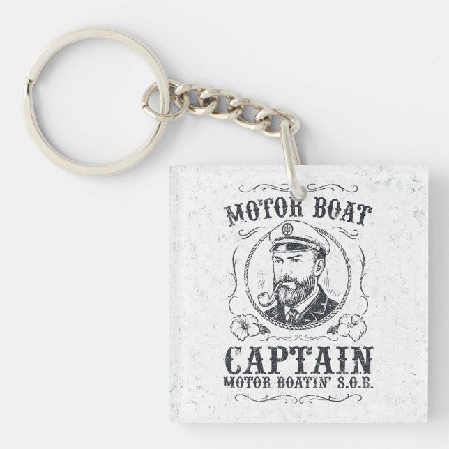 Motor Boat Captain Funny Pontoon Boating Key Ring (Front)