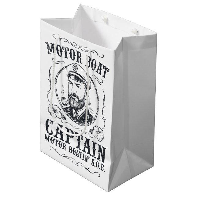 Motor Boat Captain Funny Pontoon Boating Medium Gift Bag (Front Angled)