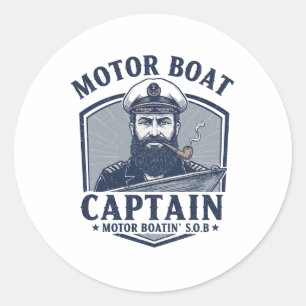 Motor Boat Captain Funny Pontoon Boating Motor Boa Classic Round Sticker