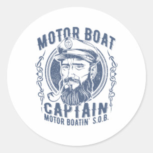 Motor Boat Captain Funny Pontoon Boating Motor Boa Classic Round Sticker