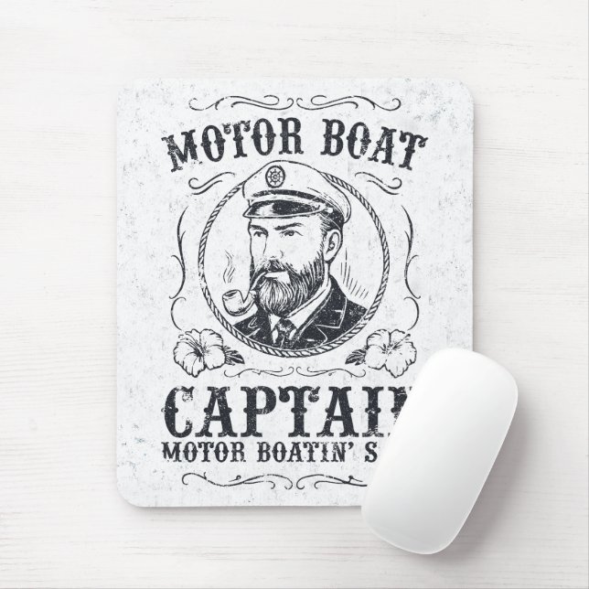 Motor Boat Captain Funny Pontoon Boating Mouse Pad (With Mouse)