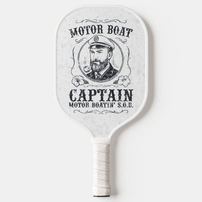 Motor Boat Captain Funny Pontoon Boating Pickleball Paddle (Front)