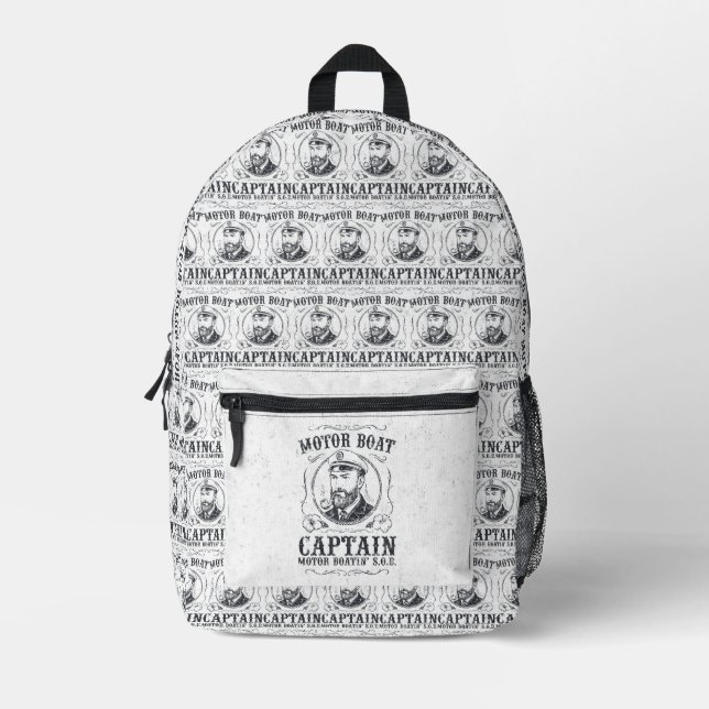 Motor Boat Captain Funny Pontoon Boating Printed Backpack (Front)