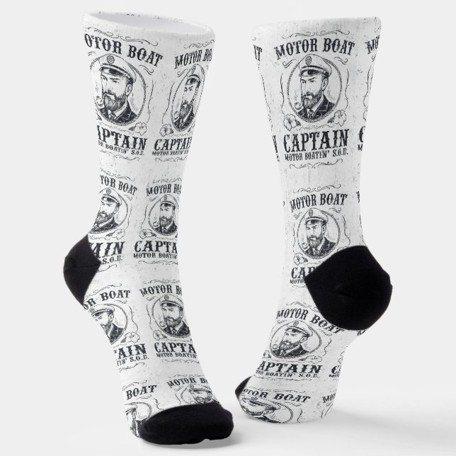 Motor Boat Captain Funny Pontoon Boating Socks (Angled)