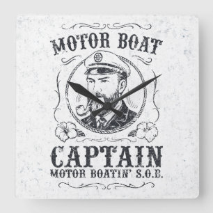 Motor Boat Captain Funny Pontoon Boating Square Wall Clock