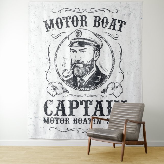 Motor Boat Captain Funny Pontoon Boating Tapestry (In Situ)