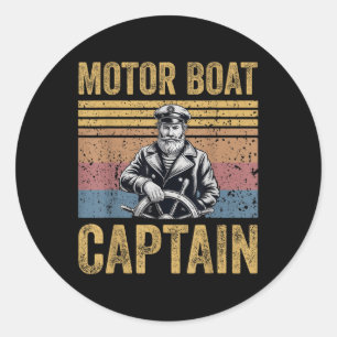 Motor Boat Captain Funny Pontoon Motor Boating Men Classic Round Sticker