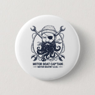 Motor Boat Captain Men Women Chummy Pontoon Boatin 6 Cm Round Badge