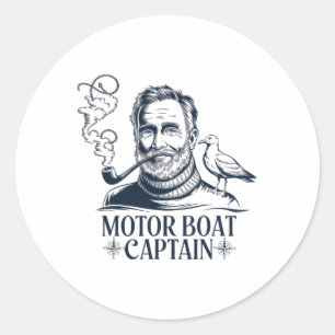 Motor Boat Captain Men Women Chummy Pontoon Boatin Classic Round Sticker