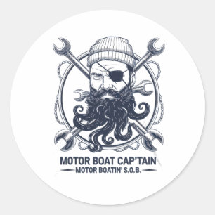 Motor Boat Captain Men Women Chummy Pontoon Boatin Classic Round Sticker