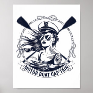 Motor Boat Captain Men Women Chummy Pontoon Boatin Poster