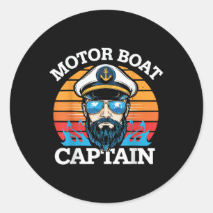 Motor Boat Captain Retro Nautical Cool Ocean Sailo Classic Round Sticker