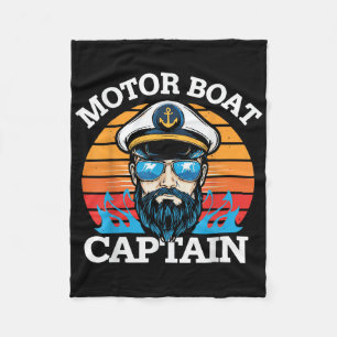 Motor Boat Captain Retro Nautical Cool Ocean Sailo Fleece Blanket