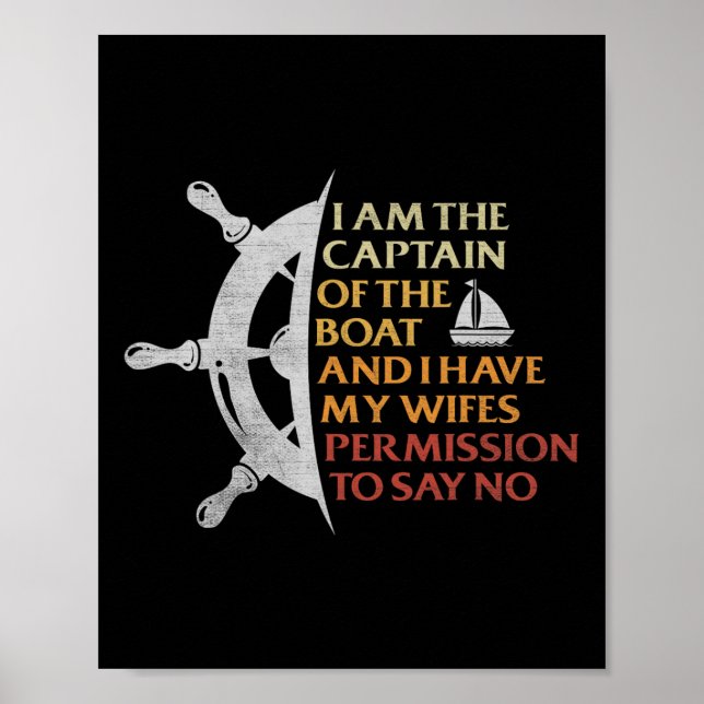 Motor Boat Captain Sail Pontoon Boating Sailor Fun Poster (Front)
