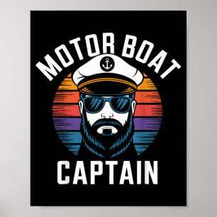 Motor Boat Captain Sunset Vintage Nautical Anchor Poster