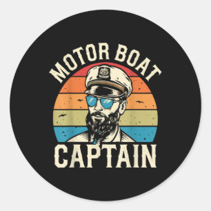 Motor Boat Captain Vintage Nautical Ocean Adventur Classic Round Sticker