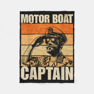 Motor Boat Captain Vintage Retro Funny Fleece Blanket