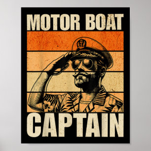 Motor Boat Captain Vintage Retro Funny Poster