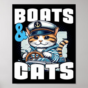 Motor boat cat captain speed boat owner motorboat poster