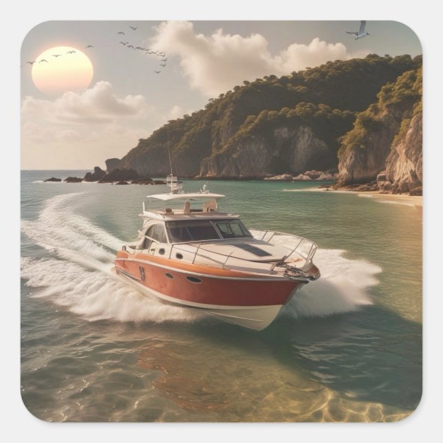 Motor Boat Square Sticker (Front)