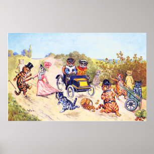 Motor Car Cats Louis Wain Poster