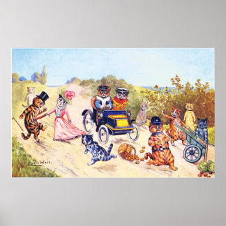 Motor Car Cats Louis Wain Poster