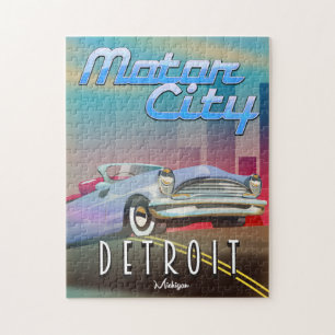 Motor City Detroit Michigan travel poster. Jigsaw Puzzle