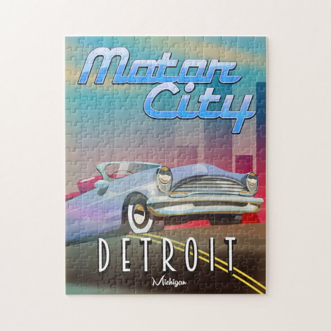 Motor City Detroit Michigan travel poster. Jigsaw Puzzle (Vertical)