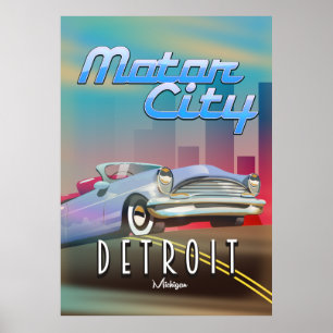 Motor City Detroit Michigan travel poster. Poster