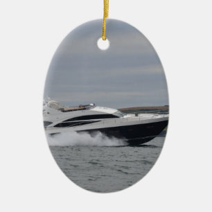 Motor cruiser at speed. ceramic ornament
