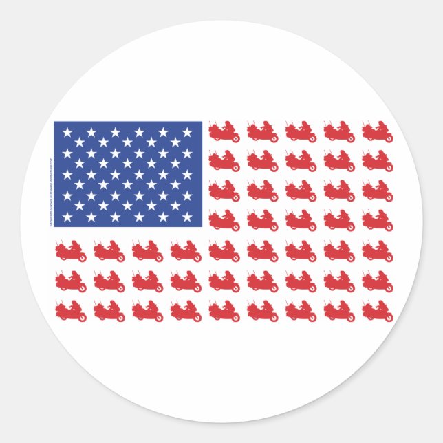 Motor-Cycle-Flag-WING Classic Round Sticker (Front)
