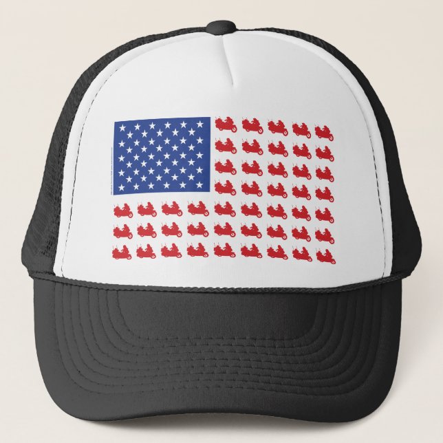 Motor-Cycle-Flag-WING Trucker Hat (Front)