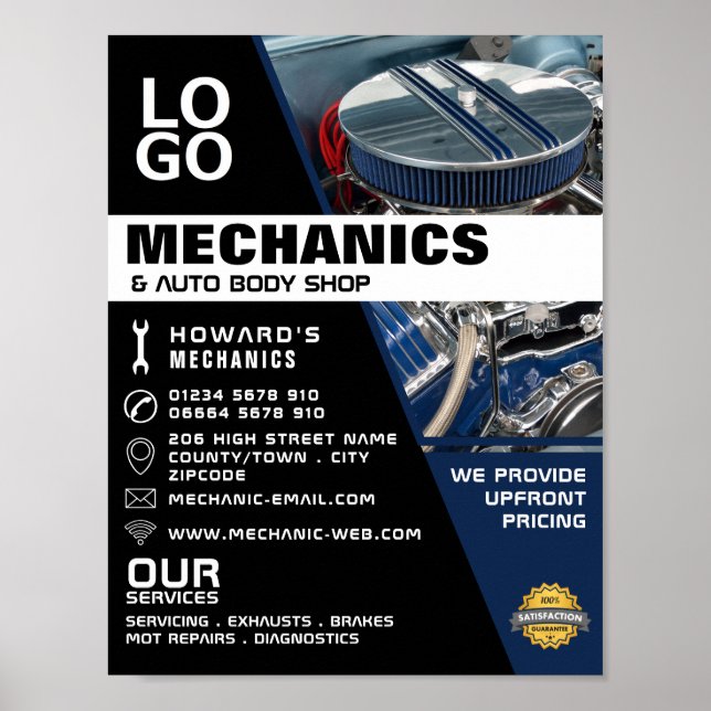 Motor Engine, Auto Mechanic & Repairs Advertising Poster (Front)