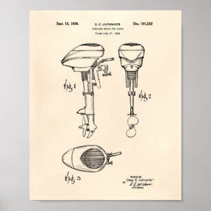 Motor For Boats 1936 Patent Art Old Peper Poster