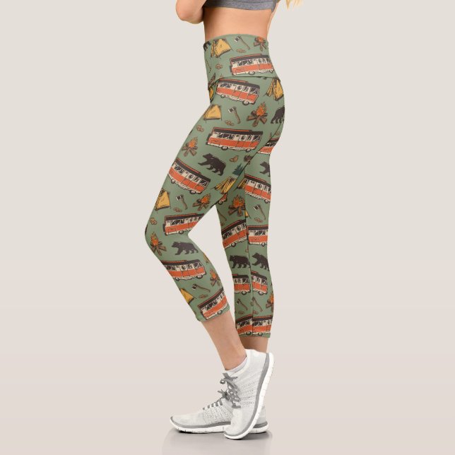 Motor Home Camp Adventures Pattern Capri Leggings (Left)