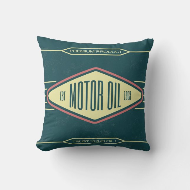 Motor Oil Retro Label Designer Accent Pillows (Front)