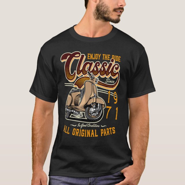 Motor Scooter Classic Moped Rider Birthday 1971 T-Shirt (Front)