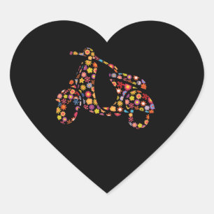 Motor Scooter Flower Pattern Heart Sticker
