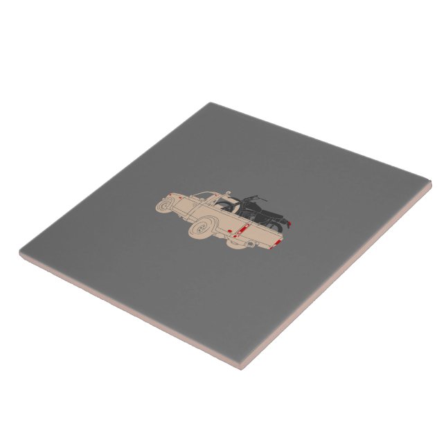 motor trail on the back of an open truck ceramic tile (Side)