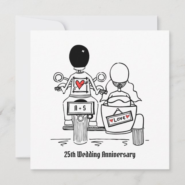 Motorbike and Sidecar Wedding Anniversary Invitation (Front)