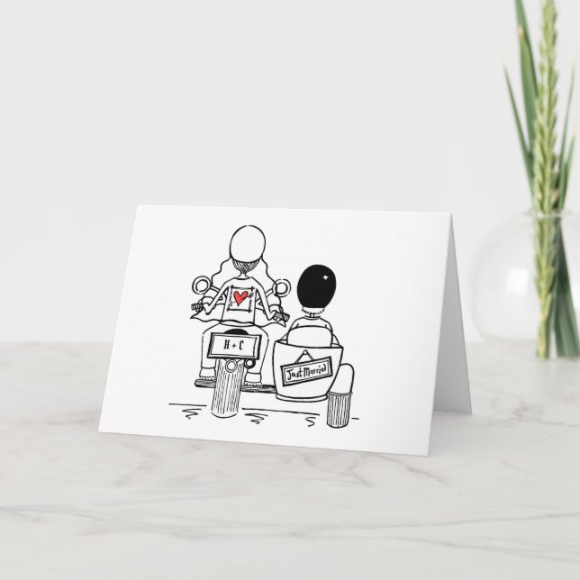 Motorbike and Sidecar Wedding Card (Front)