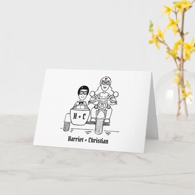 Motorbike and Sidecar Wedding Card (Yellow Flower)