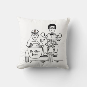 Motorbike and Sidecar Wedding Gift Throw Cushion