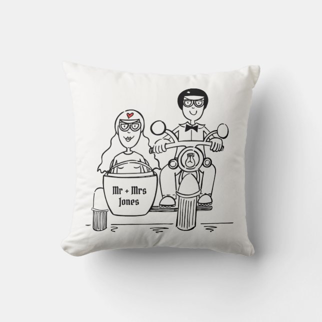 Motorbike and Sidecar Wedding Gift Throw Cushion (Front)