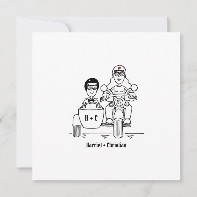 Motorbike and Sidecar Wedding Invitation (Front)