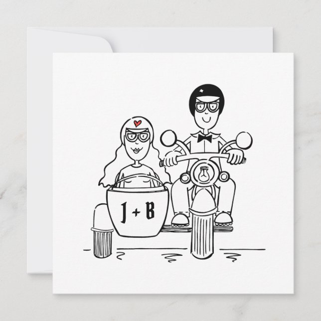 Motorbike and Sidecar Wedding Invitation (Front)