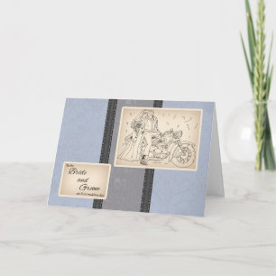 Motorbike Bride And Groom Congratulations Card
