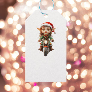Motorbike Christmas Elf White Gift Tags