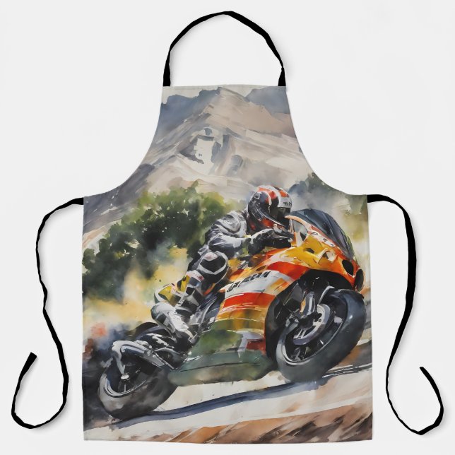 Motorbike cornering up a mountainside apron (Front)